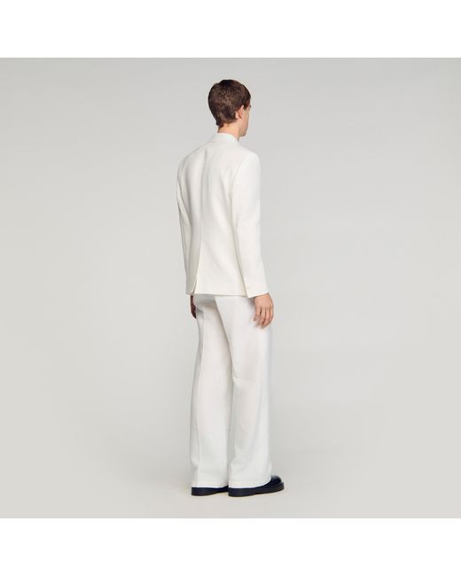 Sandro White Double-Breasted Linen Suit Jacket for men