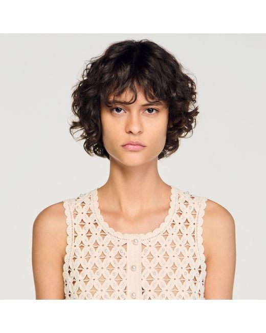 Sandro Natural Beaded Crochet Cardigan