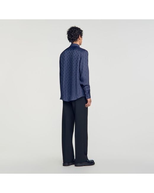 Sandro Blue Square Cross Loose-Fit Shirt for men