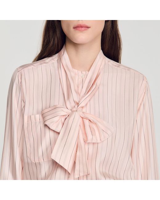 Sandro Blue Striped Tie-Neck Shirt