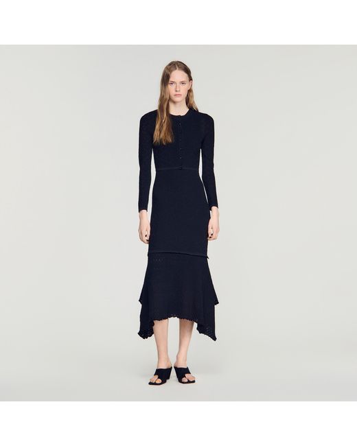Sandro Blue Decorative Pointelle Cardigan