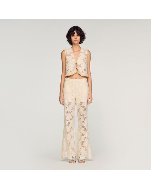 Sandro Natural Guipure Ruffle Crop Top