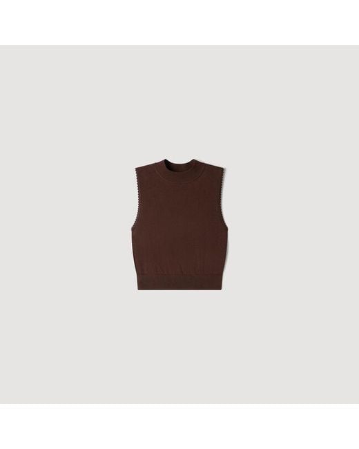 Sandro Red Cropped Sheer Effect Jumper