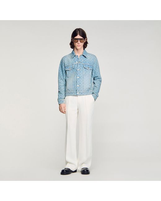 Sandro Blue Square Cross Denim Jacket for men