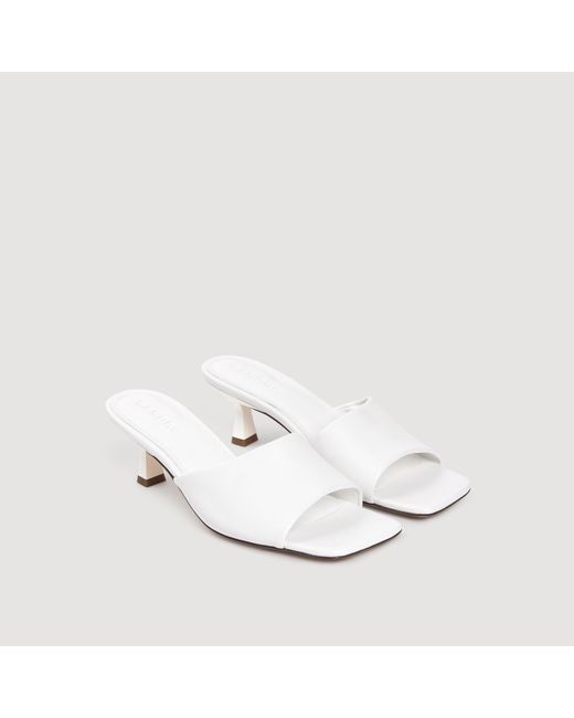 Sandro White Smooth Leather Heeled Mules