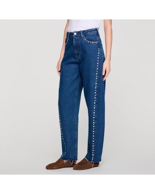Sandro Blue Rhinestone Barrel Jeans
