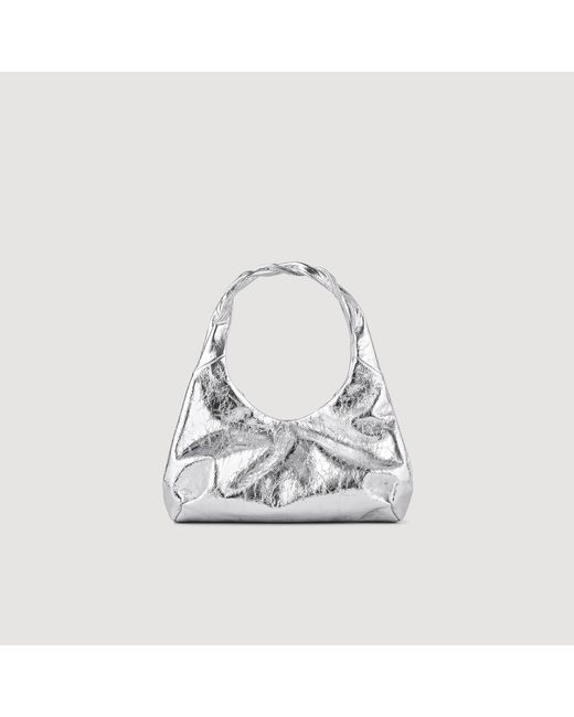 Sandro White Metallic Leather Baguette Bag
