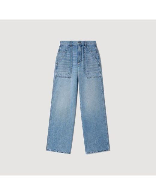 Sandro Blue Faded Wide Straight-Leg Jeans