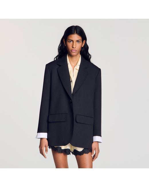 Sandro Blue Mixed-Material Satin Jacket