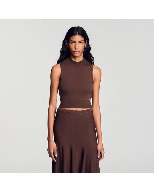 Sandro Red Cropped Sheer Effect Jumper