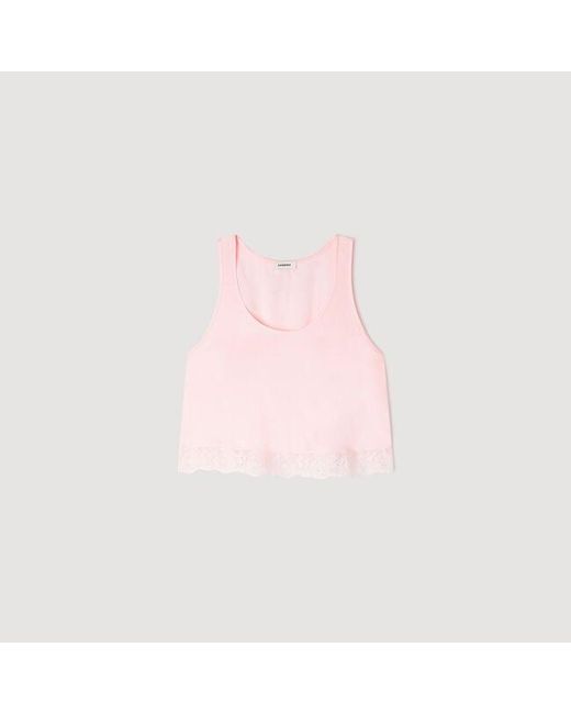Sandro Pink Satin Top With Lace