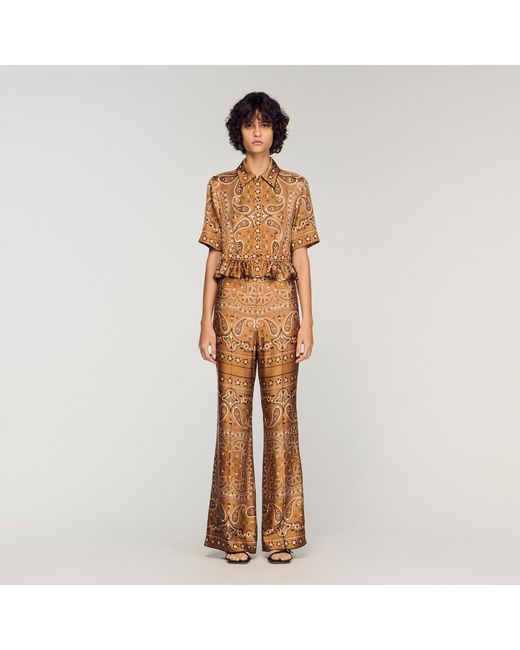 Sandro Natural Bandana Print Cropped Shirt