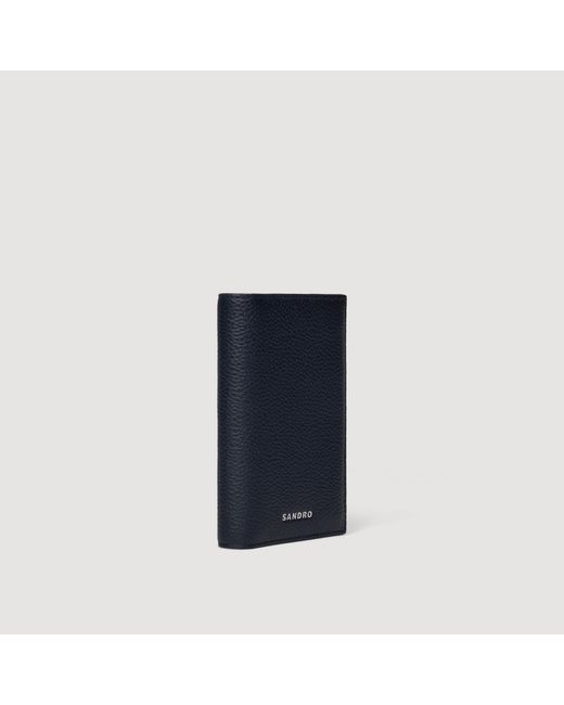Sandro Blue Grained Leather Folding Card Holder for men
