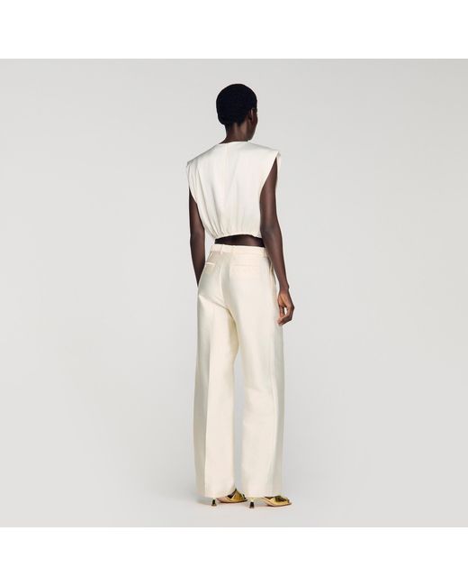 Sandro Natural Pleated Satin Crop Top