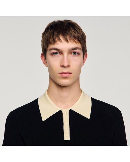 Sandro Black Two-Tone Polo Shirt for men