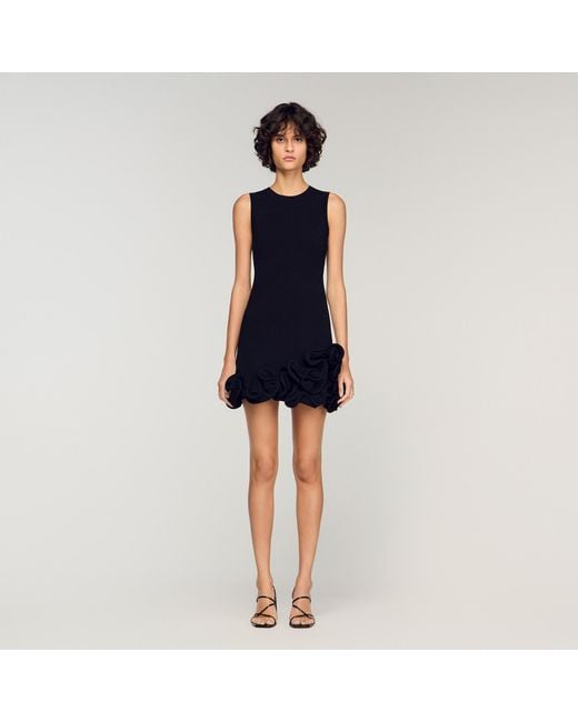 Sandro Blue Floral Knit Short Dress