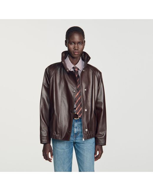 Sandro Blue Oversized Leather Jacket