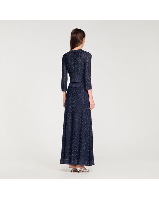Sandro Blue Strass Knit Cropped Cardigan
