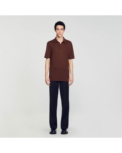 Sandro Brown Linen Polo Shirt for men