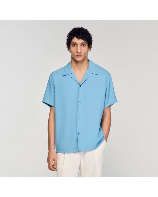 Sandro Blue Loose-Fit Shark Collar Shirt for men