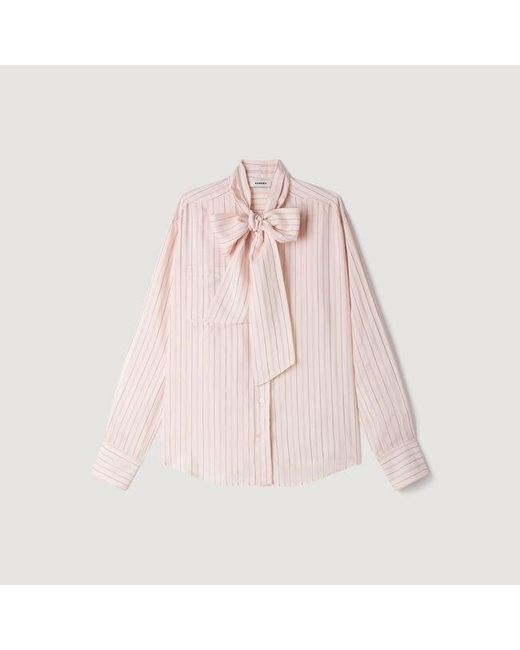 Sandro Blue Striped Tie-Neck Shirt
