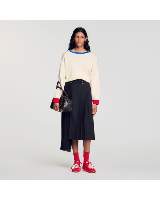 Sandro Blue Maxi Asymmetrical Pleated Skirt
