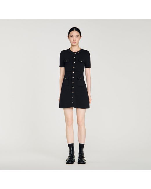 Sandro Blue Button-Up Knit Short Dress