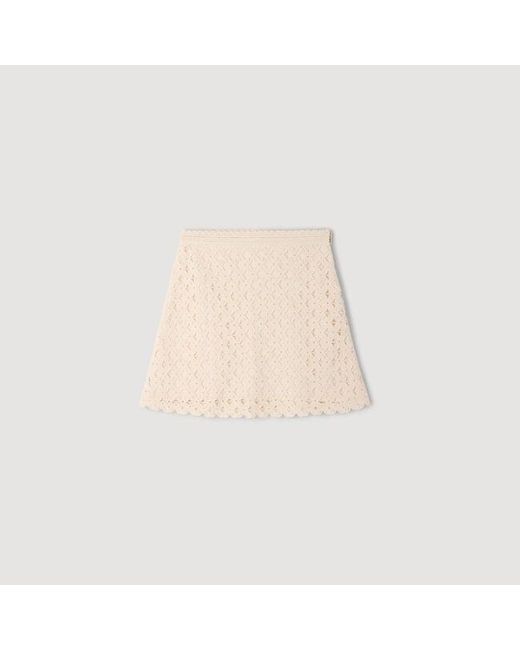 Sandro Natural Short Beaded Crochet Skirt