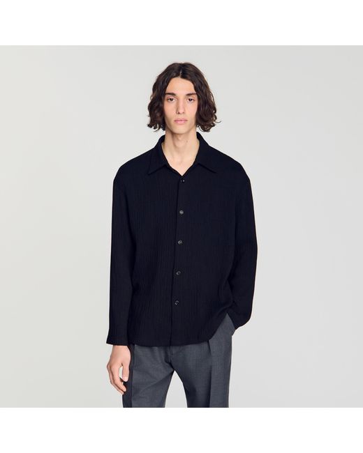 Sandro Blue Crinkled Loose-Fit Shirt for men