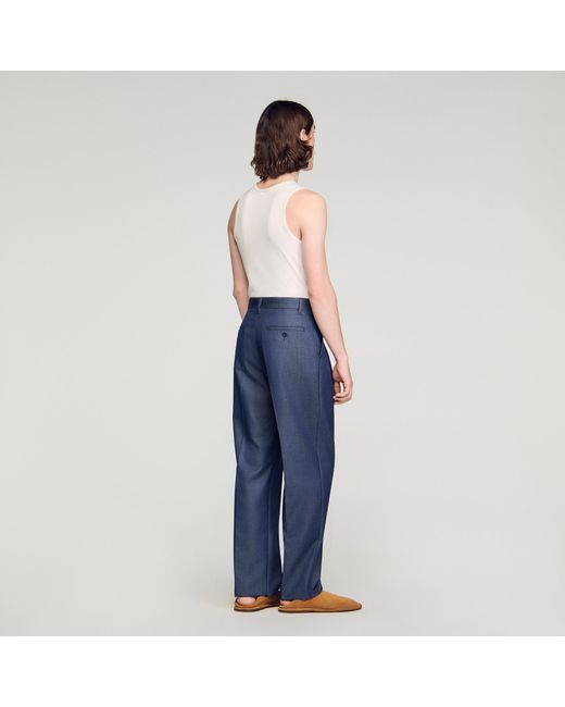 Sandro Blue Pleated-Effect Trousers for men