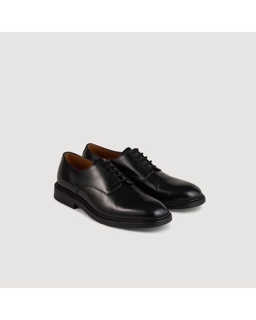 Sandro Black Glazed Leather Derbies for men