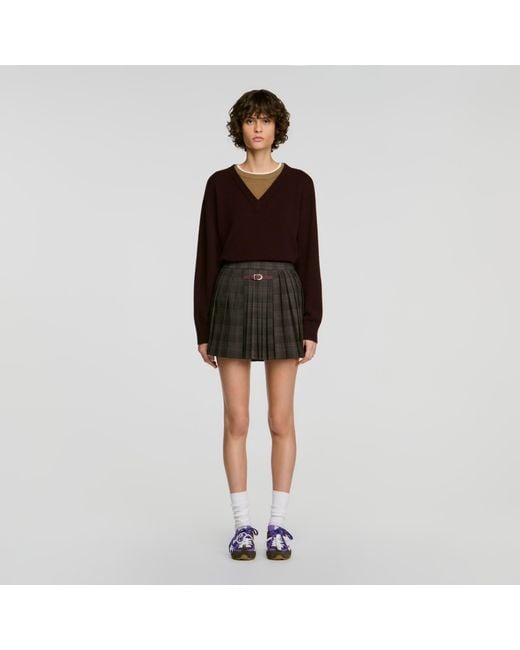 Sandro Black Checked Pleated Skirt