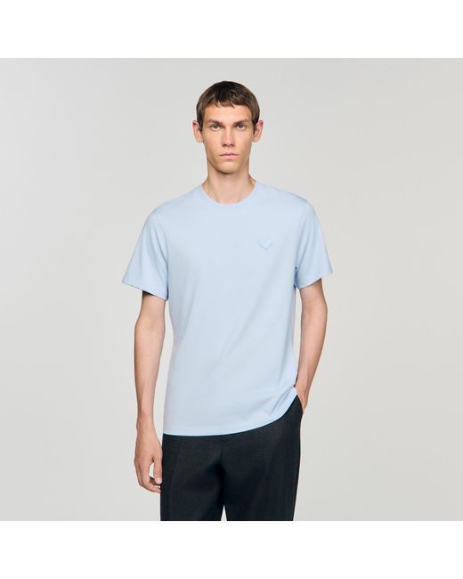 Sandro White T-Shirt With Heart Patch for men