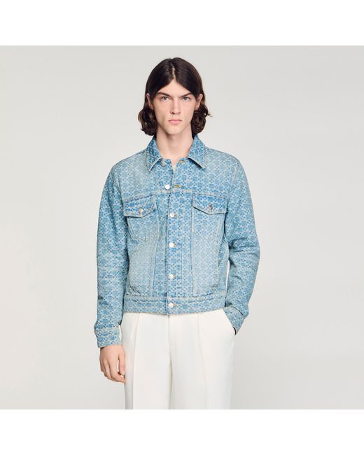 Sandro Blue Square Cross Denim Jacket for men