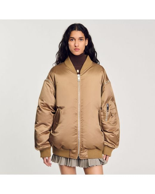 Sandro Natural Satin-Look Bomber Jacket