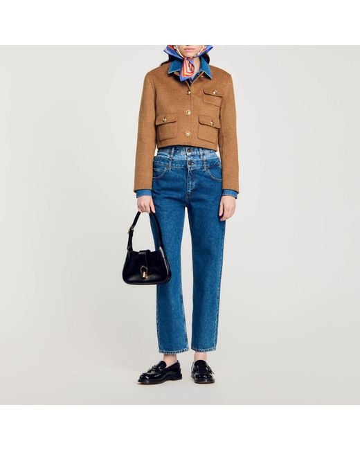 Sandro Blue Cropped Button-Down Jacket