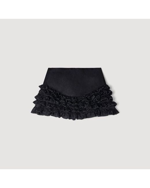 Sandro Black Ruffled Skort With Topstitching