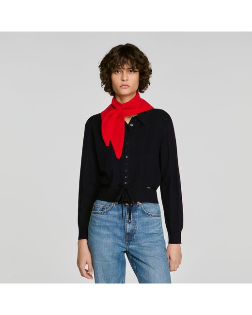 Sandro Red Tie-Up Wool Bandana