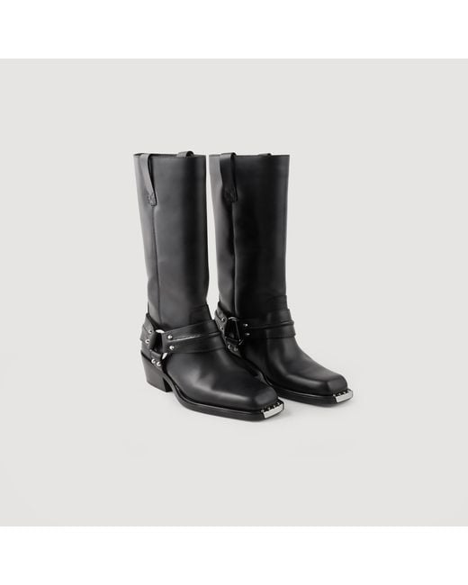 Bottes biker en cuir Sandro en coloris Black