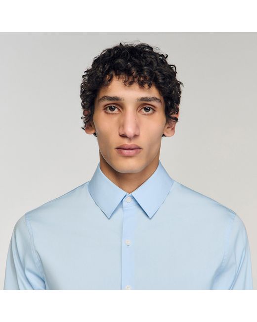 Sandro Blue Fitted Stretch Cotton Shirt for men