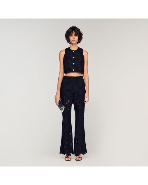 Sandro Blue Embroidered Guipure Crop Top