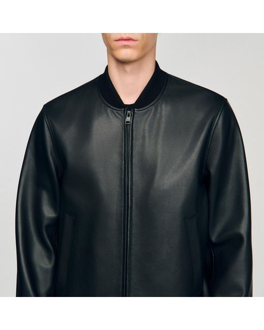 Sandro Black Leather Jacket for men