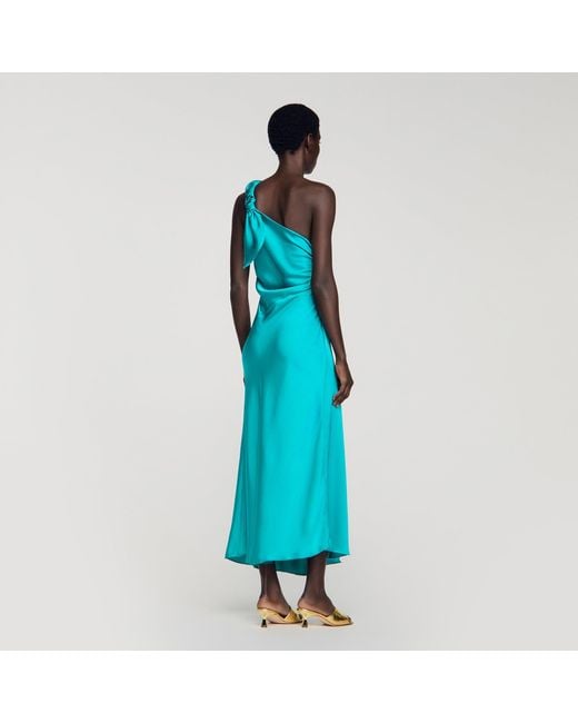 Sandro Blue Satin-Effect Maxi Dress With Bow