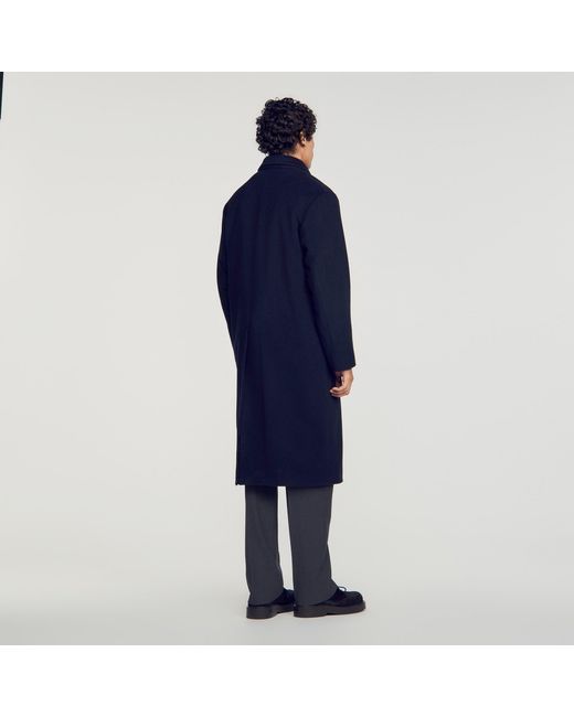 Sandro Blue Double-Breasted Wool-Cashmere Coat for men