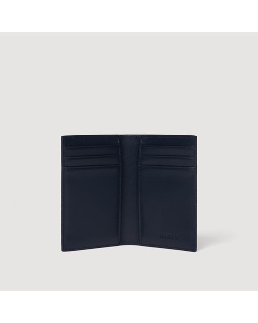 Sandro Blue Grained Leather Folding Card Holder for men