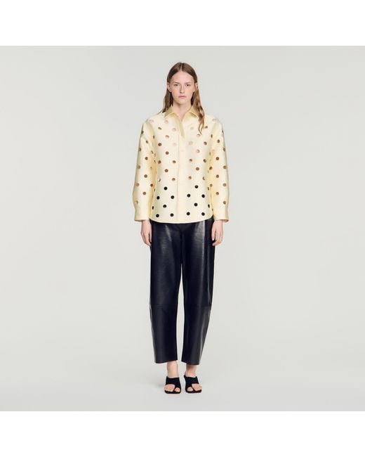 Sandro Blue Openwork Rhinestone Shirt