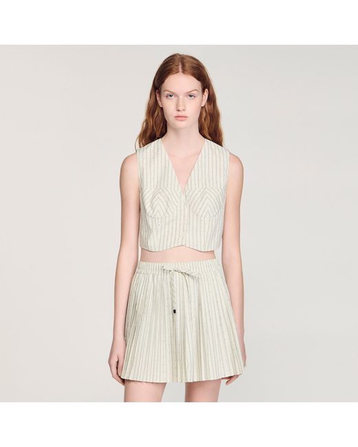 Sandro Natural Striped Rhinestone Crop Top