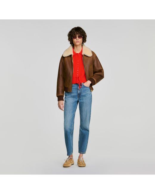 Sandro Red Pointelle Knit Cardigan