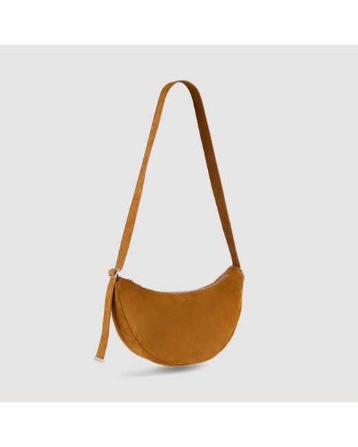 Sandro Brown Small Zipped Split Leather Hobo for men