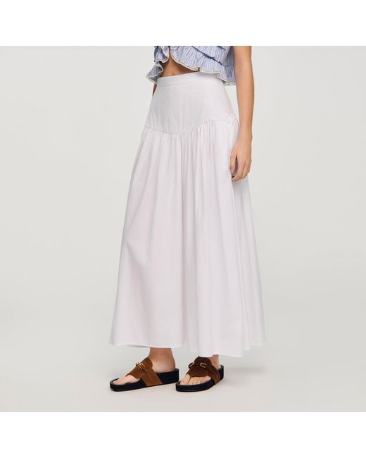 Sandro White Long Poplin Skirt With Ties